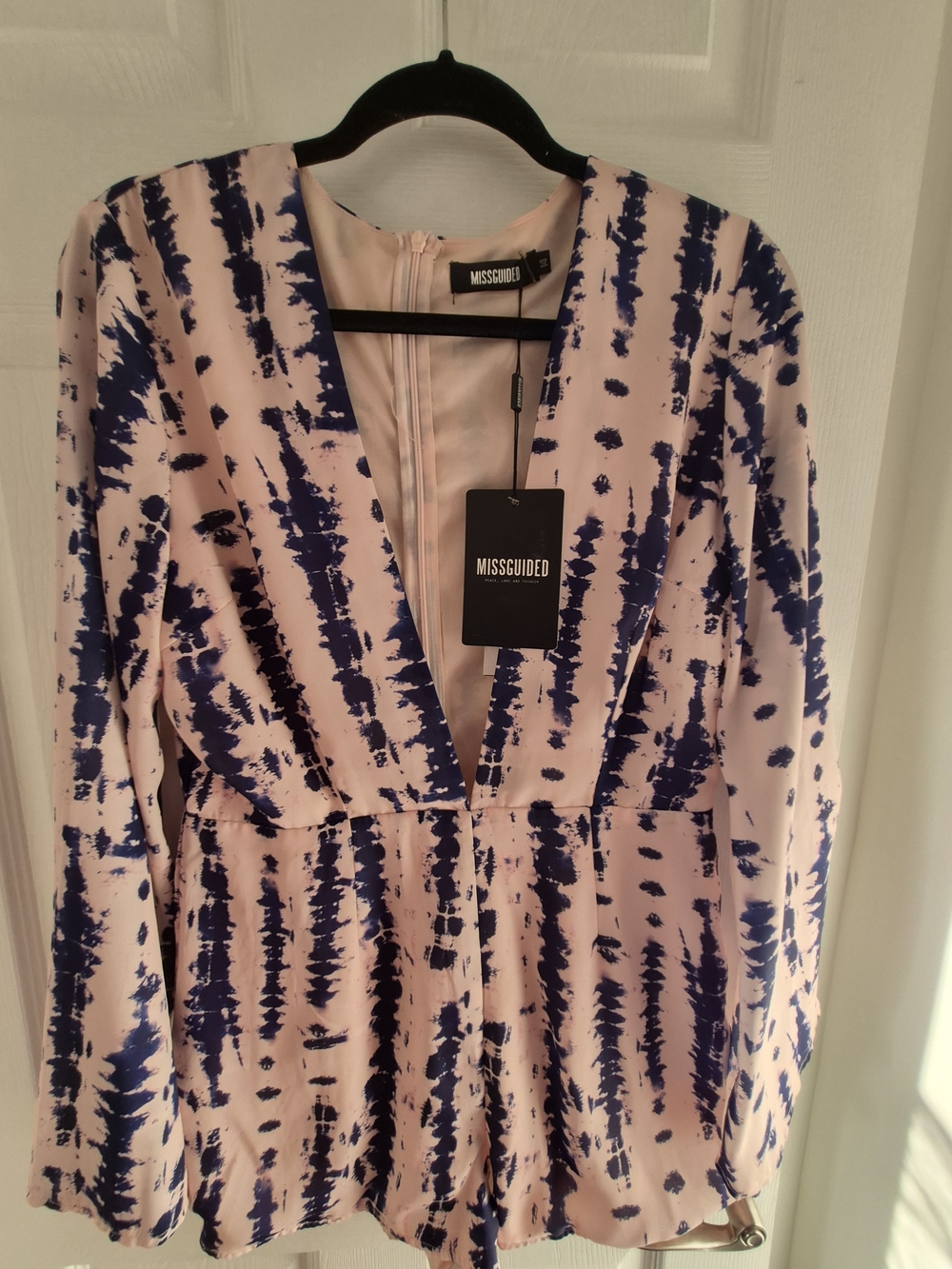 Missguided Pink and Navy Print V-Neck Dress (TIE DYE)